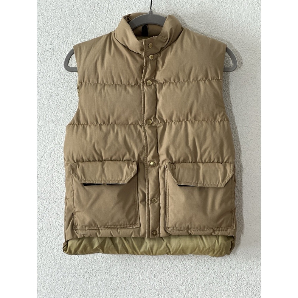 VTG CAMP 7 Down Vest Mens Small Beige Snap Insulated Puffer Outdoor USA Pockets‎